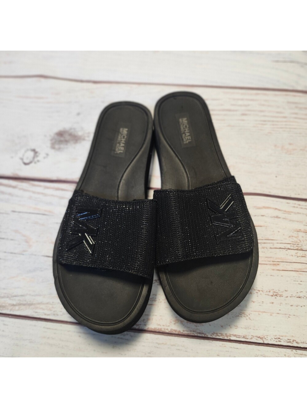 Michael Kors Black Slide Sandals with MK Logo Size 6.5